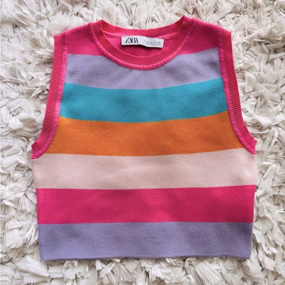 Zara stripe rainbow colored knit crop top size small - Picture 3 of 7